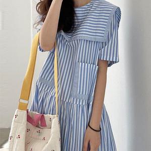 세일러원피스 스트라이프 세일러 빅카라 세일러 반팔 원피스