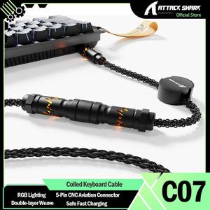 ATTACK SHARK C07 8KHz 마그네틱 키보드용 RGB 조명이 포함된 맞춤형 USB C 키보드 케이블 5핀 CNC 항공 커