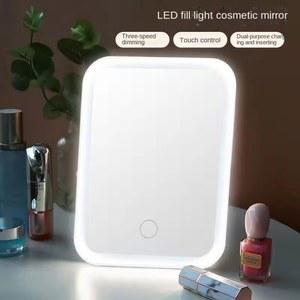 LED 터치 스크린 USB 조명 메이크업 모드 거울 도구 충전식 접이식