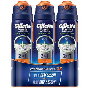 질레트퓨전프로글라이드센서티브 2in1 면도젤170g 3개
