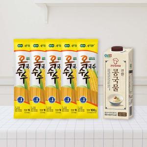 [순솔X정식품] 순솔가원 100% 옥수수국수 100g 5봉 X 간단요리사 진한 콩국물 950ml