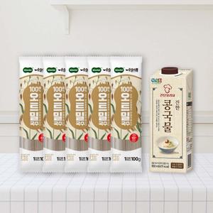 [순솔X정식품] 순솔 100% 오트밀국수 100g 5봉 X 간단요리사 진한 콩국물 950ml