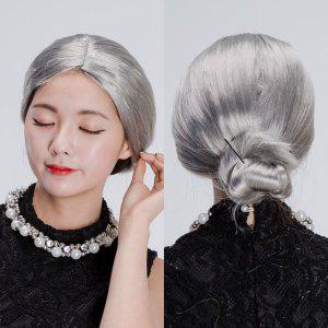 할머니 가발 실버 쪽머리 파티용품 코스프레 소품