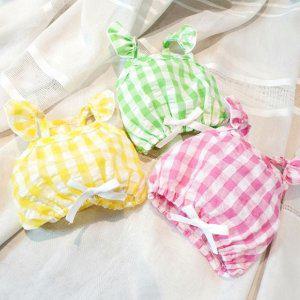 강아지 체크리본 크롭티 1P 반려견 레이스 배꼽티
