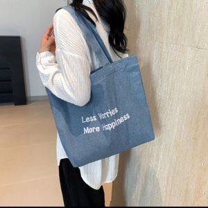 데님 자수 에코백 청 숄더백 학생가방 청가방 캔버스