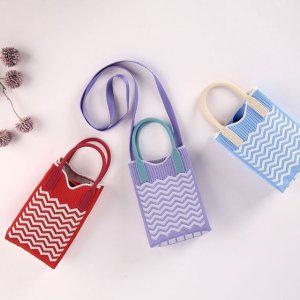 물결 패턴 니트 캐주얼 미니 크로스백 토트백