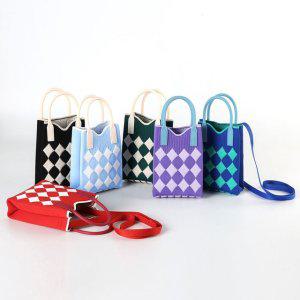 다이아몬드 패턴 니트 캐주얼 미니 크로스백 토트백