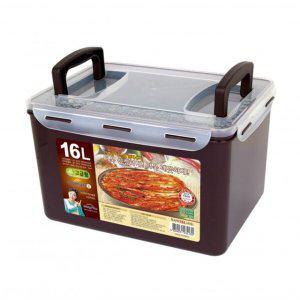 쿨맥시2 직사각 밤색 16L 투핸들형 밀폐용기 김치통C