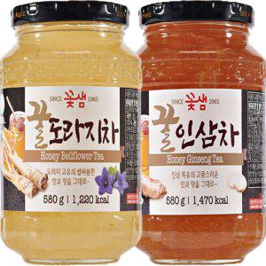 꽃샘 꿀인삼차 580g + 꿀도라지차 580g
