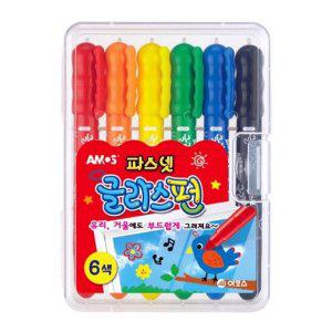 6색 파스넷 아모스 글라스펀 크레용 트레인포스 문구