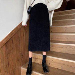 롱스커트 뒤트임 치마 블랙 유니크셀 FREE