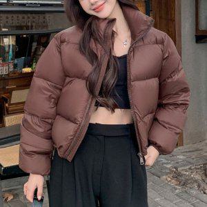 하이넥 숏패딩 보온 크롭 유광패딩 숏 하프클럽