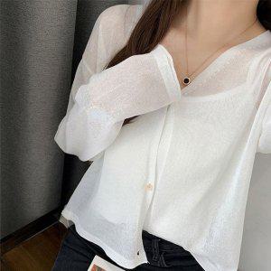 여성 비치룩 니트 반소매가디건 봄 간절기 반팔