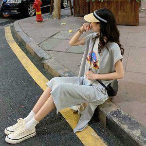 하프클럽 스타일 여성 롱티셔츠 반팔 F1 이지