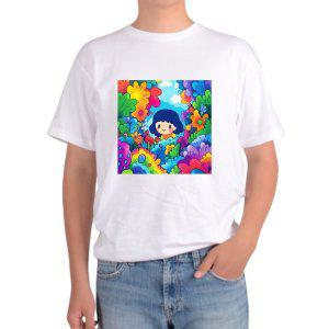 반팔티 전사이즈 꽃밭 무지개색 소녀 동화