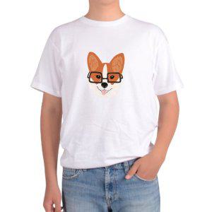 반팔 라운드티 웰시코기 안경 강아지 dog