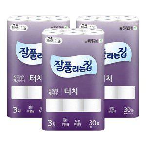 잘풀리는집 터치 3겹 30롤 휴지x3개