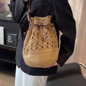 밀짚 끈조절 라탄가방 여름 2컬러 복조리백 크