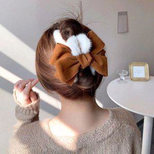 단발올림머리 올림 밍크 묶음 리본 긴머리묶음핀
