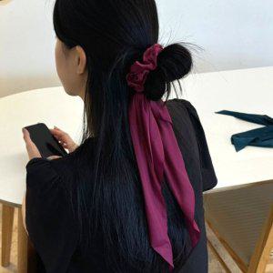 스카프 머리끈 리본 헤어밴드 와인레드 곱창 스타일 헤어타이