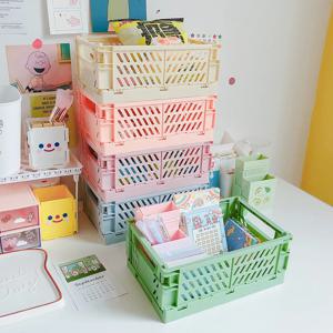 미니 데스크탑 크림 컬러 플라스틱 접이식 고정 정리함, 펜, 연필, 마스킹 테이프, 작은 물건 보관, 1 개