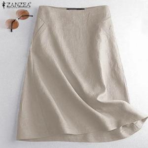 ZANZEA-캐주얼 미디 스커트 여성용, 여름 패션 하이 웨이스트 스커트, Jupe Party Work A-line Faldas Saia Robe Femme Oversize Vestido