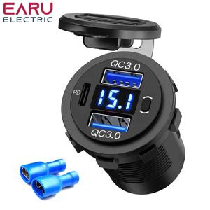 60W PD QC 3.0 USB 충전기 디지털 전압계 스위치 전원 콘센트 어댑터 방수 자동차 액세서리 12V 24V 자동차 트럭 오토바이