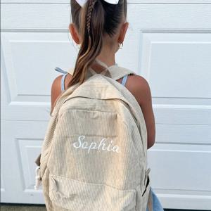 대용량 코듀로이 Schoolbag 사용자 정의 이름 솔리드 컬러 캠퍼스 가방 맞춤형 여행 간단한 코듀로이 배낭 독특한 선물