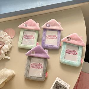 MINKYS 귀여운 집 모양 푹신한 3 인치 케이팝 사진 카드홀더, 사진 카드홀더 가방 펜던트 학교 문구