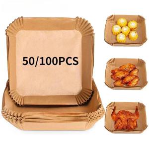 50/100PCS 에어 프라이어 일회용 종이 사각형 라운드 베이킹 종이 바베큐 플레이트 NonStick 매트 주방 오븐 오일 흡수 종이 도구