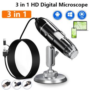 1600X 3in 1 디지털 현미경 카메라 납땜 용 휴대용 전자 현미경 LED 돋보기 Type-C USB 충전 돋보기