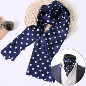 양면 블루 폴카 도트 긴 Neckerchief 남자 영국 빈티지 정장 셔츠 칼라 입 냅킨 가을 겨울 유행 얇은 스카프