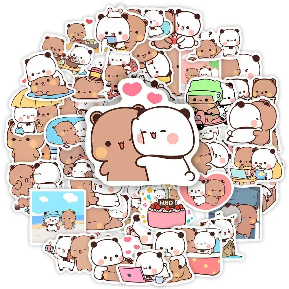 50pcs Bubu 및 Dudu 스티커 귀여운 곰 커플 DIY 장난감 낙서 장식 낙서 데칼 전화 병 스크랩북 방수