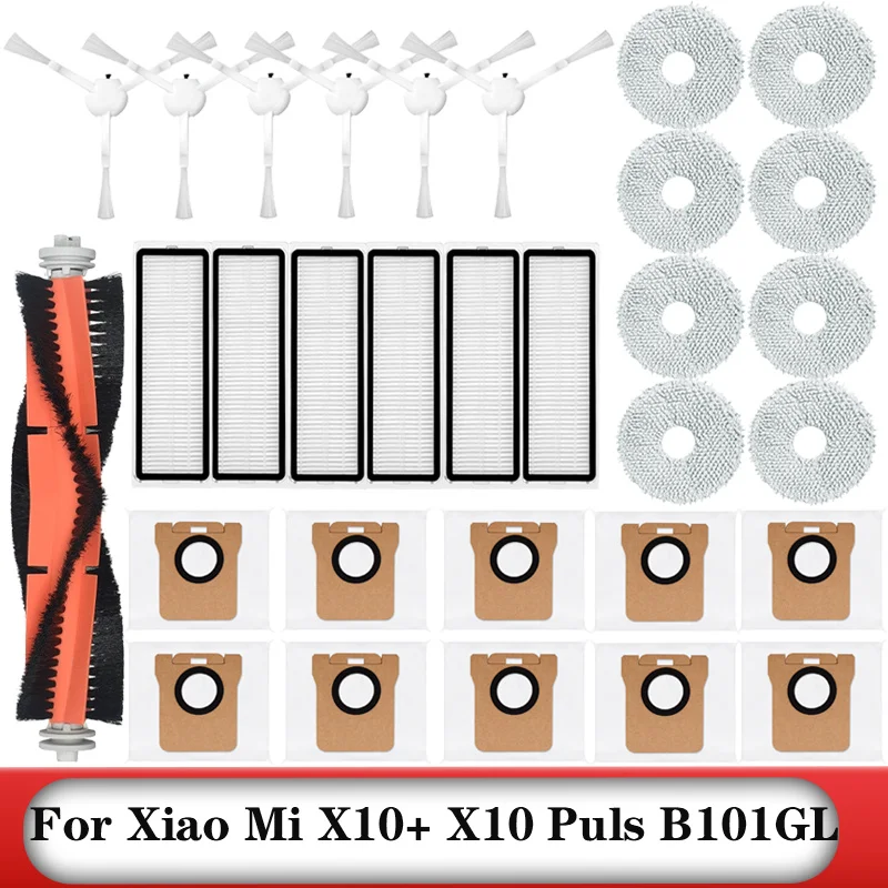 Xiaomi 로봇 진공 X10 + X10 Plus B101GL 예비 부품 액세서리 메인 사이드 브러시 Hepa 필터 먼지 봉투 걸레 걸레 스탠드 먼지 상자