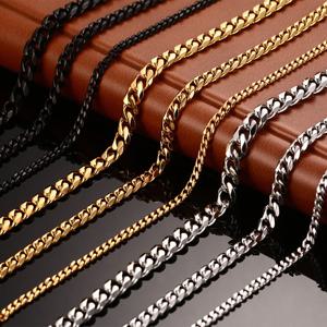 3MM5MM7MM 쿠바 링크 체인 스테인레스 스틸 목걸이 방수 18 K 골드 도금 펑크 남성 여성 쥬얼리 DIY 액세서리 USENSET