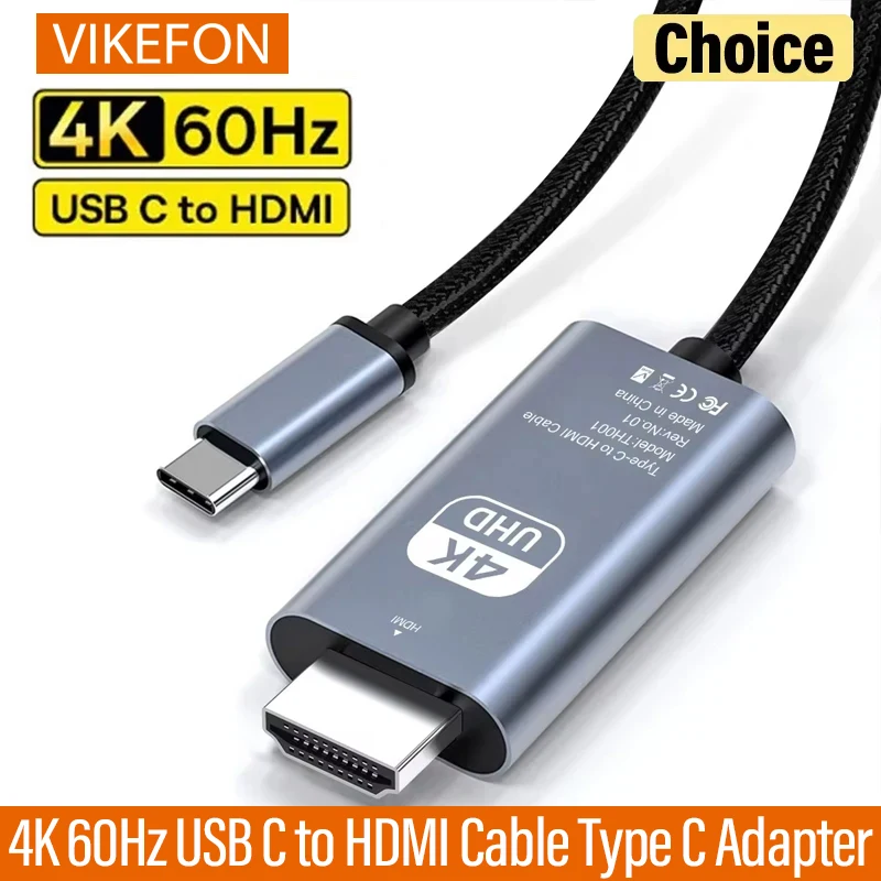 4K 60Hz USB C-HDMI 케이블 유형 C 어댑터 HDTV 변환기 케이블(iPhone 15 TV 변환기 MacBook Air iPad Samsung 노트북)