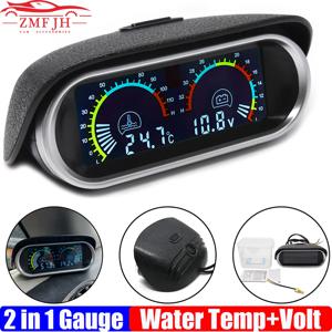 디지털 2 인 1 LCD 게이지 전압계 및 수온 계량기, 센서 1/8 NPT 0 ~ 120 섭씨 수온 게이지, 차량용 12V 24V