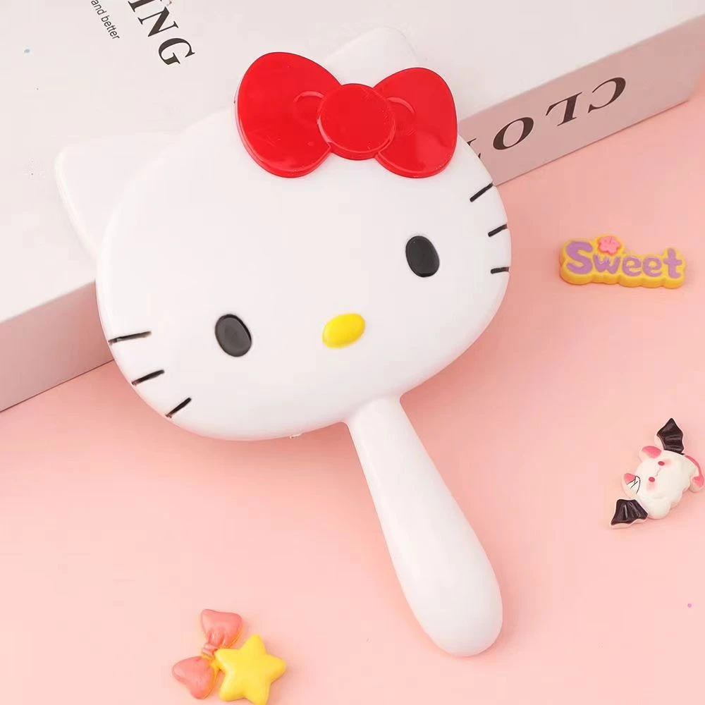 Sanrio 헬로 키티 휴대용 휴대용 화장 거울 애니메이션 Kt 고양이 새로운 귀여운 학생 학교 기숙사 화장품 거울 소녀 선물