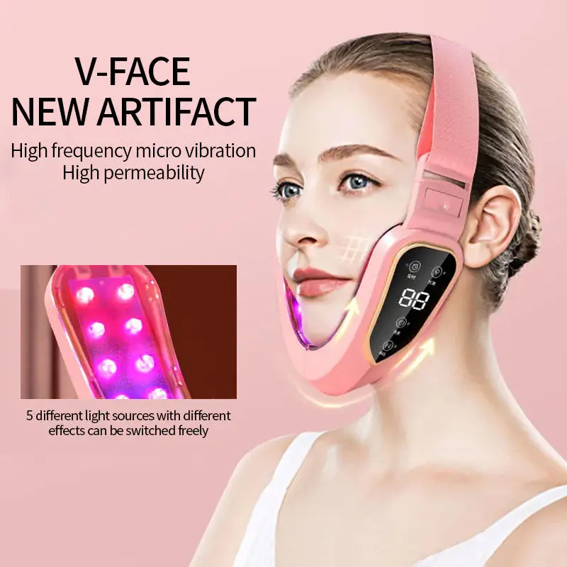 LED 광자 치료 얼굴 슬리밍 진동 마사지 얼굴 리프팅 장치 얼굴 가열 이중 턱 V 얼굴 진동 마사지