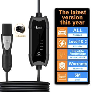 Feyree 휴대용 EV 충전기, TS-NACS 충전기 플러그, 테슬라 자동차와 호환 가능, 조절식 전류 고속 충전, 3.5KW, 16A, 1 상