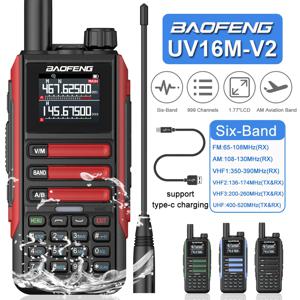 Baofeng UV16M V2 15W 워키토키 주파수 복제 6 밴드, C타입 케이블, 업그레이드 UV9R UV16 플러스 AM FM 양방향 라디오