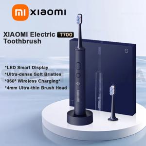 XIAOMI MIJIA T700 음파 전동 칫솔,360 °   무선 충전, 3가지 모드, 2개의 브러시 헤드가 있는 초음파 전동 칫솔