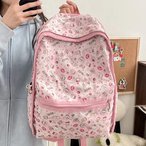 Sanrio 헬로 키티 멜로디 핑크 여성용 새 배낭 Y2k 학생 나일론 Schoolbags 귀여운 만화 지퍼 라이트 여행 배낭