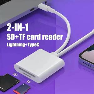 2 In 1 OTG 카드 리더기 유형 C Lightning 듀얼 포트 SD TF 메모리 카드 어댑터(PC 노트북 IPhone/IPad 카드 리더기용) 앱 필요 없음