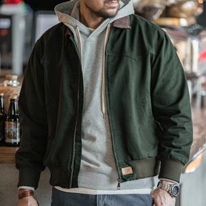 Maden Retro Heavyweight Santafe 캔버스 자켓 코튼 코듀로이 옷깃 리브 밑단 커프스 남성용 가을 오버 코트 용 짧은 자켓