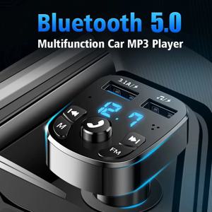 블루투스 5.0 MP3 자동차 플레이어 3.1A 듀얼 USB 포트 수신기 담배 라이터 플레이어 자동차의 USB 무선 핸즈프리 오디오 수신기