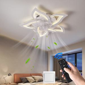 모던 LED 천장 선풍기 앱 및 리모컨 음소거 6 바람 속도 조절 가능, 조도 조절 타이머 기능, 거실 천장 조명