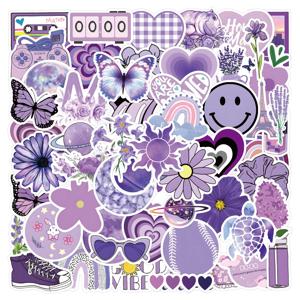 60pcs 보라색 미적 작은 신선한 만화 낙서 스티커 DIY 노트북 물병 전화 장식 스티커 완벽한 선물