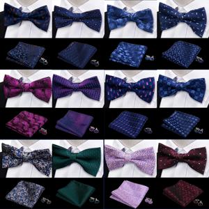 남자를위한 3pcs 나비 넥타이 Bowtie 손수건 커프스 단추 세트 셔츠 맞는 비즈니스 웨딩 나비 페이즐리 포켓 스퀘어 Bowtie 남자