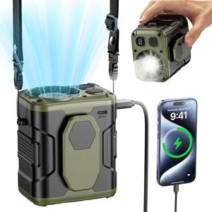 10000mAh 휴대용 허리 팬(전원 은행 포함) LED 조명 매달려 목 팬 야외 작업을 위한 5단 속도 강력한 공기 흐름 냉각 팬
